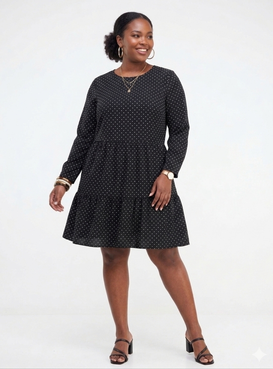 ASOS Dresses & Skirts - ASOS Plus Size Black Polka Dot Long-Sleeve Tiered Dress Size 22